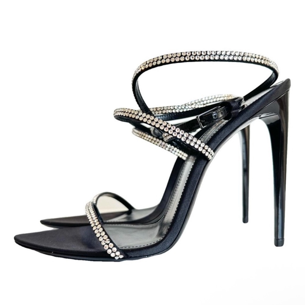 ❗️SOLD❗️Saint Laurent 110mm rhinestone-embellished straps sandals heels black - Picture 4 of 8